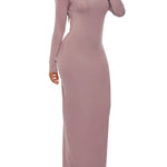 Bodycon Long Sleeves Solid Color High Neck Maxi Dresses