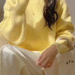 Long Sleeves Loose Solid Color Round-Neck Pullovers Sweater Tops