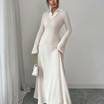 Bodycon False Two Ribbed Knit Split-Joint Lapel Maxi Dresses Sweater Dresses
