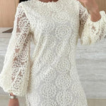 Love Note Lace Texture Fabric Balloon Sleeves Loose Mini Dress