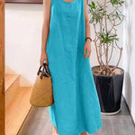 A-Line Loose Pockets Solid Color Split-Joint Square-Neck Maxi Dresses
