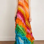 Rosha Georgette Crepe Tie-dye Print Layered Ruffles A-line Maxi Dress