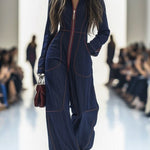 Long Sleeves Wide Leg Zipper Stand Collar Jumpsuits