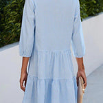 A-Line Loose Buttoned Plaid Split-Joint Stand Collar Mini Dresses Shirt Dress