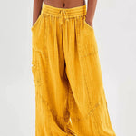 Women's Casual Fashion Solid Color Strap Pocket Wide Leg Pants