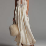 Bohemian Cotton Maxi Dress With Keyhole Neckline And Lace Trim
