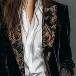 Black Velvet Blazer With Baroque Printed Lapel – Timeless Vintage Luxury