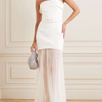 Sleeveless Wrap Belted Pleated See-Through Solid Color Split-Joint Zipper Tube Evening Dresses Maxi Dresses