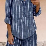 Casual Loose Striped Printed Long Sleeve Shirt Set