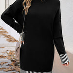 Long Sleeves Loose Contrast Color Split-Joint Mock Neck Mini Dresses Sweater Dresses