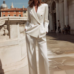 Double-Breasted Blazer & Wide-Leg Tailored Trousers Suit Set