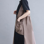 Original Loose Split-Joint Contrast Color Midi Dress