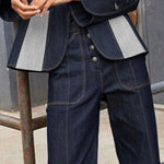 High Waisted Straight Leg Contrast Color Split-Joint Jean Pants Bottoms