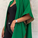 Solid Color Stand Collar Zipper Pocket Loose Shawl Jacket