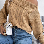 Solid Color Casual One Shoulder Long Sleeve Knitted Sweater