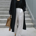 Simple Long Sleeves Split-Side Solid Color Lapel Midi Dresses Shirt Dress