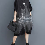 Half Sleeves Loose Printed Lapel Midi Dresses