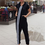 Fashion Stripes Zipper Hooded Jumpsuits