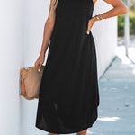 Solid color suspender holiday seaside suspender long dress