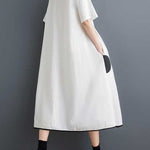 A-Line Half Sleeves Buttoned Pockets Polka-Dot Split-Front Split-Joint Lapel Midi Dresses Shirt Dress