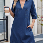 A-line Loose Pockets Solid Color Lapel Mini Dresses