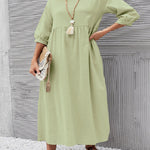 11 Colors Simple Round-Neck Solid Color Midi Dress