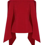 Flared Sleeves Long Sleeves Solid Color Zipper Boat Neck T-Shirts Tops