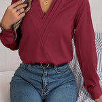 Elegant Layered V-neck Long-sleeved Casual Shirt
