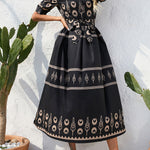 A-Line Half Sleeves Buttoned Tied Waist Lapel Midi Dresses