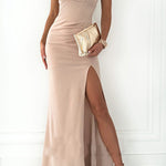 Height of Fame V-neck Ruched Slit Maxi Dress