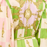 Garden Party Satin Unique Print Balloon Sleeve Belted Shirt Maxi Dress