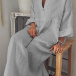 V NECK SOLID COLOR MAXI DRESS
