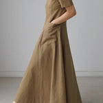 Simple Casual Solid Color Pleated Midi Dress
