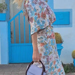 Holiday Floral Print Top & Skirt Two-Piece Set