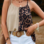 Khaki Leopard Contrast Spaghetti Strap Flowy Top