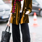 Golden velvet temperament party ladies mid-length suit jacket
