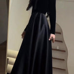 A-Line Long Sleeves Pleated Split-Joint Zipper Mock Neck Maxi Dresses