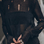 THE BLACK METALLIC DISTRESSED KNITTED SWEATER