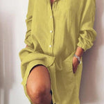 Solid Color Loose Double Pocket Long Sleeve Long Shirt