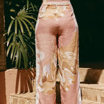 European Summer Linen Blend Ric Rac Trims High Rise Pocket Loose Pants