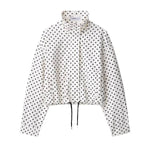 Polka Dot Print Stand Collar Zip-Up Drawstring Cropped Jacket