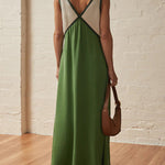 Loose Sleeveless Contrast Color Split-Joint Deep V-Neck Maxi Dresses