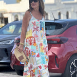 Long summer dress with flamingo print