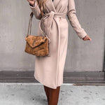 Lapel belted long wool coat