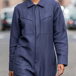 Long Sleeves Loose Solid Color Zipper Lapel Jumpsuits
