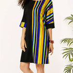 A-Line Half Sleeves Asymmetric Contrast Color Striped Round-Neck Mini Dresses