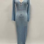 Hollow See-Through Smocked Solid Color Sun Protection Deep V-Neck Beach Cover-Up Maxi Dresses