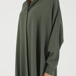 Batwing Sleeves Loose Buttoned Muslim Solid Color Split-Side Round-Neck Maxi Dresses