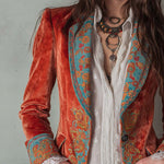 Retro Contrast Color Polyester Velvet Printed Blazer