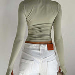 Long Sleeves Skinny Hollow Solid Color Round-Neck T-Shirts Tops